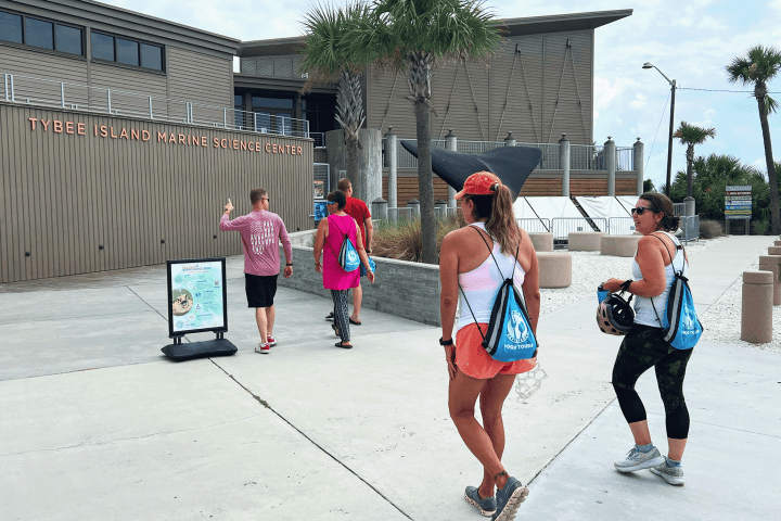 a group of people walking in the snow